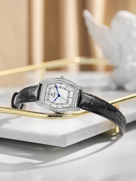 Shein - Rhinestone Decor Tonneau Pointer Quartz Watch