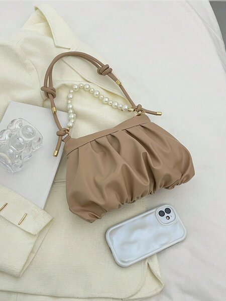 Shein - Small Ruched Bag Solid Color Faux Pearl Decor shoulder Bag