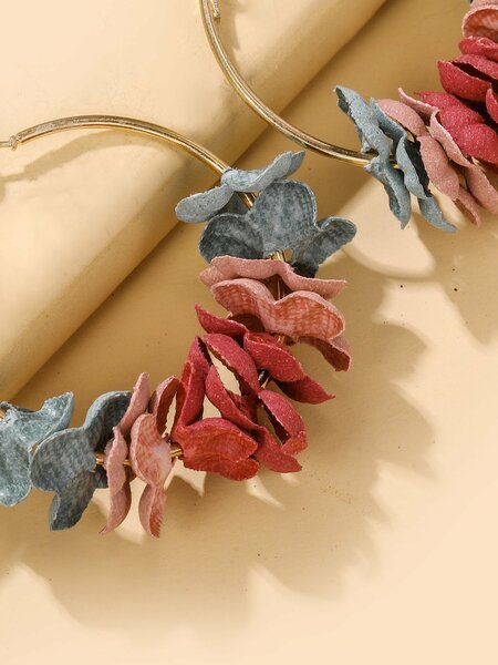 Shein - 6pairs Cloth Flower Decor Hoop Earrings