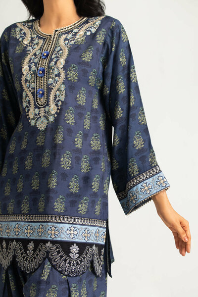 Viscose Raw Silk Printed Co-Ord Set With Embroidered