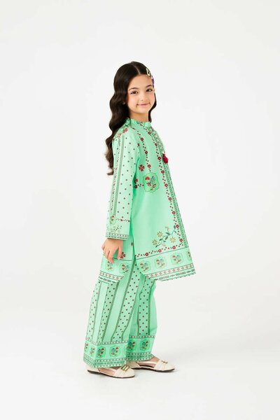 Green Printed Cotton Kurta Set - 2pc