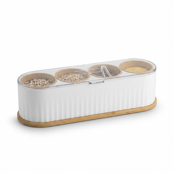Wonder 4 Grid White Masala Box with Spoon | Spice Storage Box