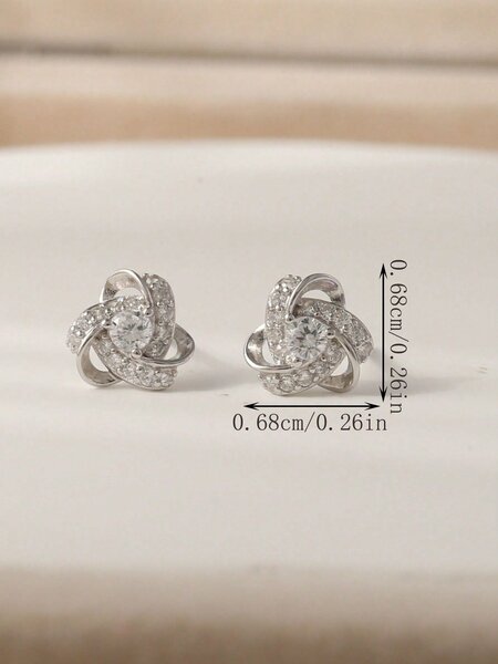 Shein - 1pair Fashionable Simple 925 Sterling Silver Floral Stud Earrings As Birthday Gift For women