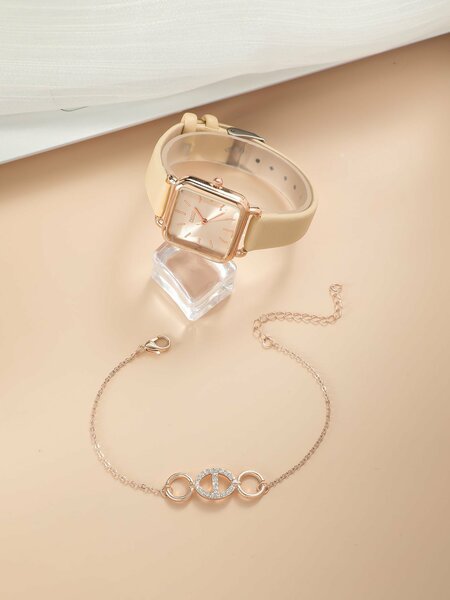 Shein - 1pc Minimalist Quartz Watch & 1pc Bracelet