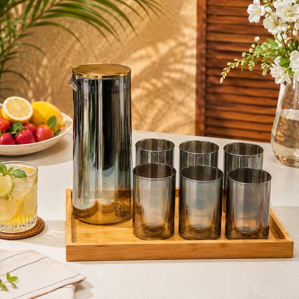 6 Piece Transparent Water Set with Jug | Drinkware Set
