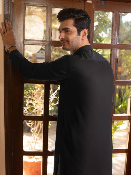 Black Plain Exclusive Range Designer Shalwar Kameez  (SK-548)