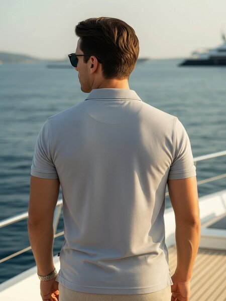 Grey Half Sleeves Designer Polo T-Shirt (POLO-1080)