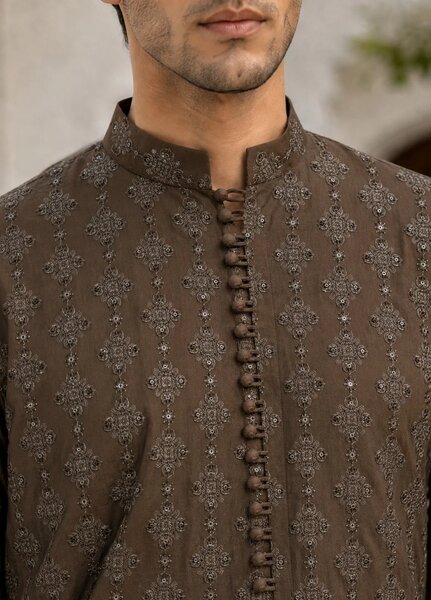 TGM Mens RTW Chikankari Chikankari Kurta Pajama Suit Royan Brown Festive Collection