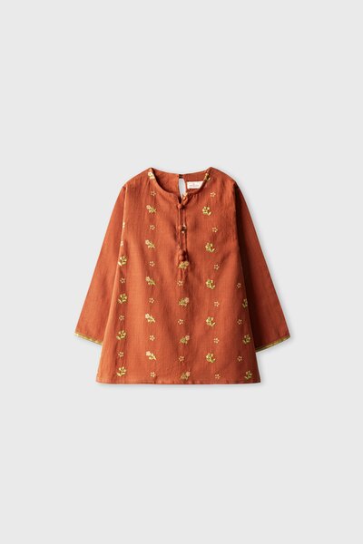 Golden Rust Embroidered Cotton Top