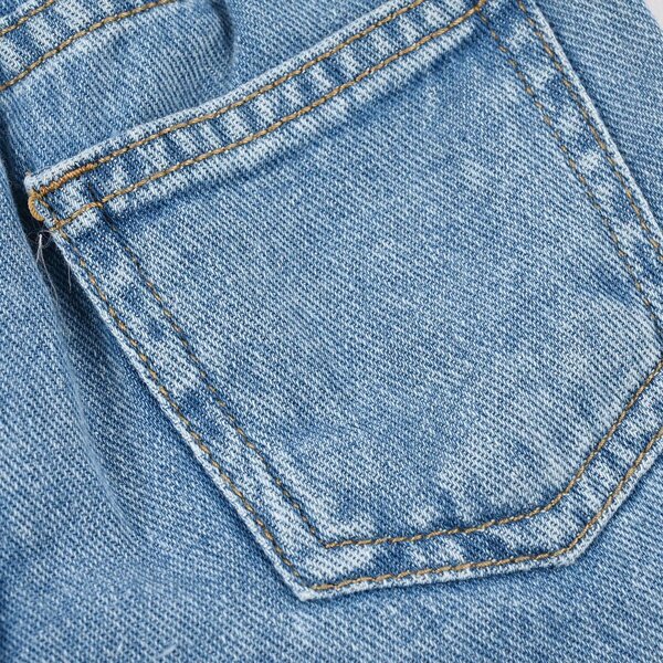 Infant Girls Denim Rigid Shorts – Pastel Heart Print Mid Blue with Pockets
