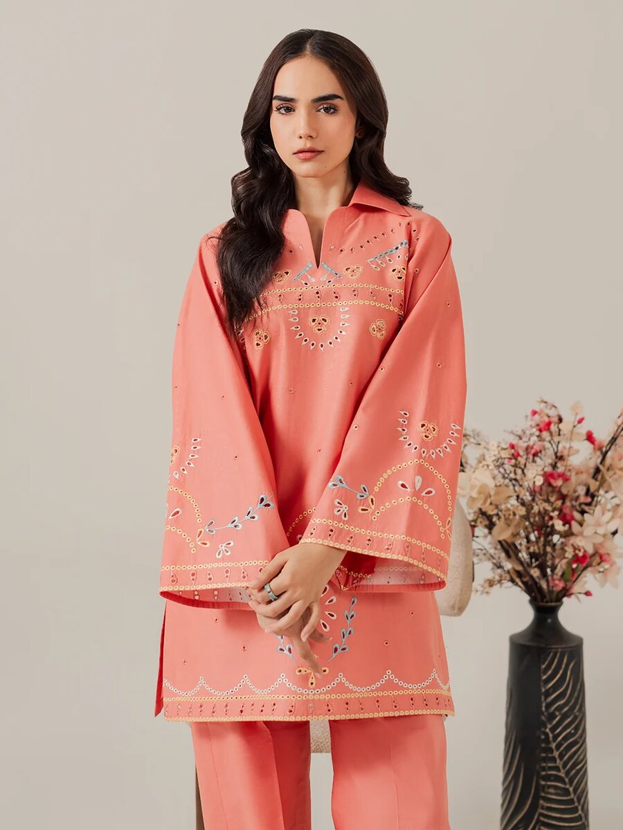 Coral- 2Pcs Embroidered Coord Set