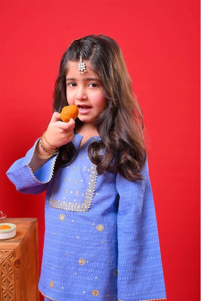 Senorita Girls RTW Solids Dobby Cotton 3 Piece Suit KBD-03371 Eid Collection