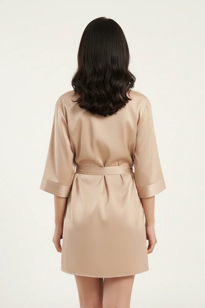 BLS - Satin Short Robe - Misty Beige