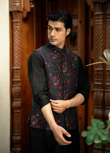 Stylish Garments Mens Waistcoat RTW Embroidered Mesuri Waistcoat Suit W-2859 Festive Collection