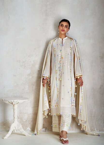 The Luxe by Gul Ahmed Unstitched Embroidered Cotton 3 Piece Suit GA26ULL Pearl Gardenia SP 52084 - Casual Collection