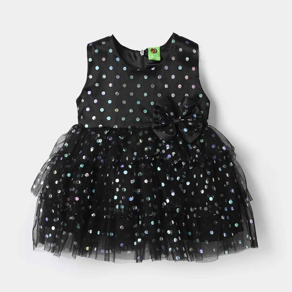 Infant Girls Net Fancy Frock (Glittery Dot) – Black
