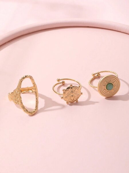 Shein - 3pcs/set Fashion Stainless Steel Round Decor Ring For Women For Daily Life