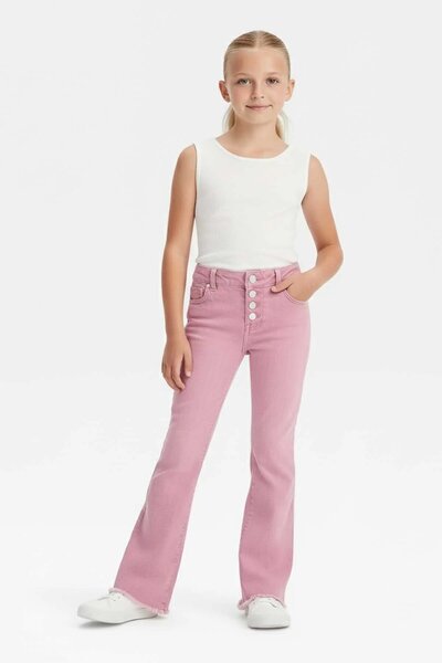 C&J Girl's Raw Hem Flared Denim