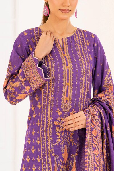 3 Piece Gold Printed Khaddar Suit with Dupatta