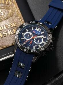 Shein - KEIWEI Sports Casual Quartz Chronograph Silicone Strap Waterproof