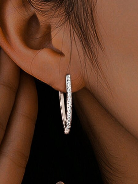 Shein Exclusive - 1pair Women's S925 Silver Geometric Cubic Zirconia Drop Earrings
