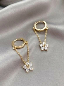 Shein - 1pair Delicate, Fashionable, Sweet, Simple Flower Shaped Chain Earrings
