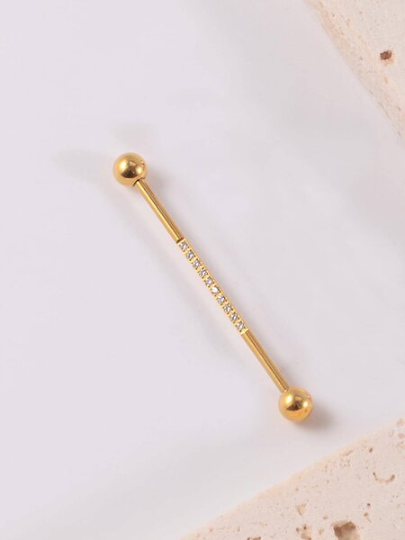 Shein - 1pc Fashion Stainless Steel Cubic Zirconia & Barbell Decor Stud Earrings For Women For Daily Decoration