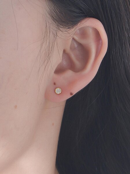 Shein - 1pair Fashionable Cubic Zirconia Round Decor Sterling Silver Stud Earrings For Women For Daily Decoration