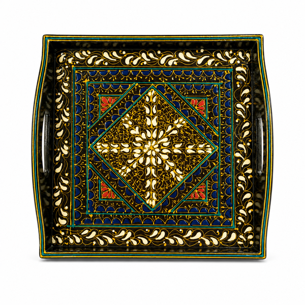 Swati Tray 12 x 12 T Art – Traditional Hand-Painted Decorative Serving Tray | Assorted Pakistani Folk Art Design