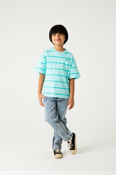Boys Mint Stripe Drop Tee