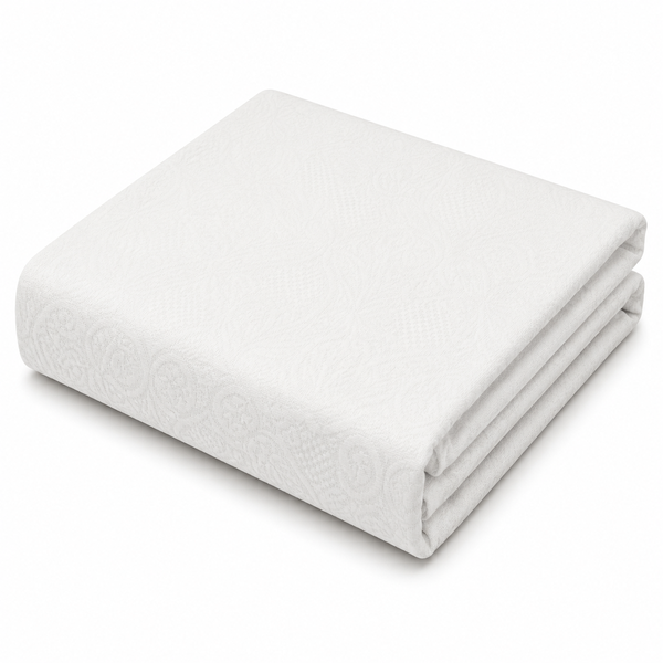 White Textured Cotton Jacquard Bed Cover | Elegant Woven White Bedding