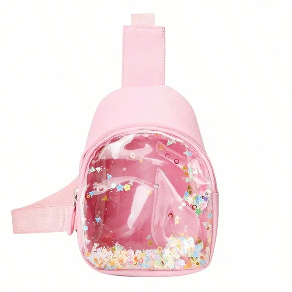 Shein - New Teenage Girls PU Leather Glitter Transparent Crossbody Bag