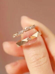 Shein - 1pc "The Love Is Deep But Time Is Short" Couple Rings, S925 Sterling Silver One Pair, Unique Triangle Rhinestone