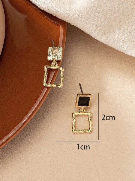 Shein - 1pair Irregular Square Black Resin Dangle Earrings, European And American Fashionable Style