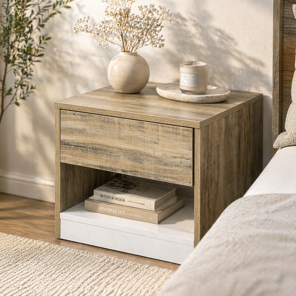 Mike Side Table – Minimalist Wooden Finish with Storage Shelf