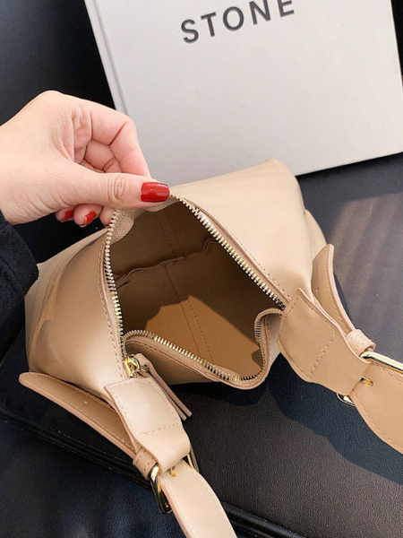 Shein - Women's Solid Color Zipper Design Underarm Crossbody Bag