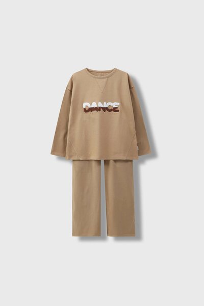 Beige Dance Jersey Co-ord Set
