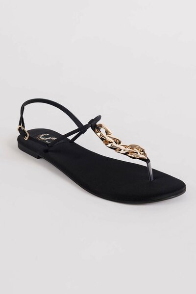 Black Chain Detail Flat Sandals