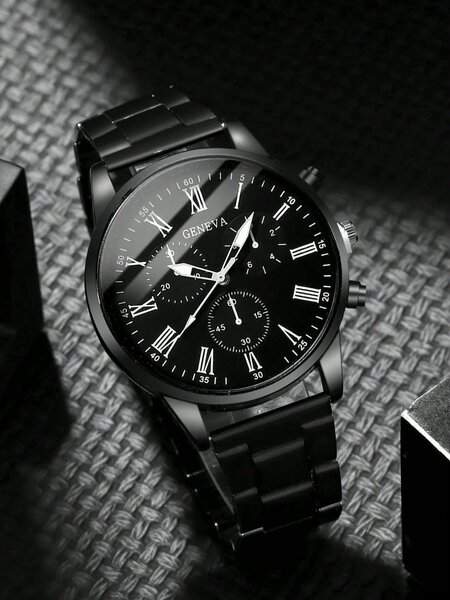 Shein - 3pcs Fashionable And Versatile Men's Steel Strap Quartz Watch