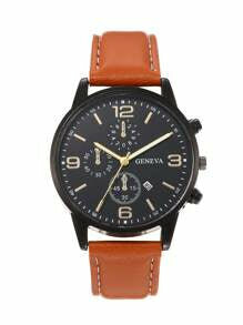 Shein - 1pc Men's Orange Mixed Scale 3-Eye Quartz Watch