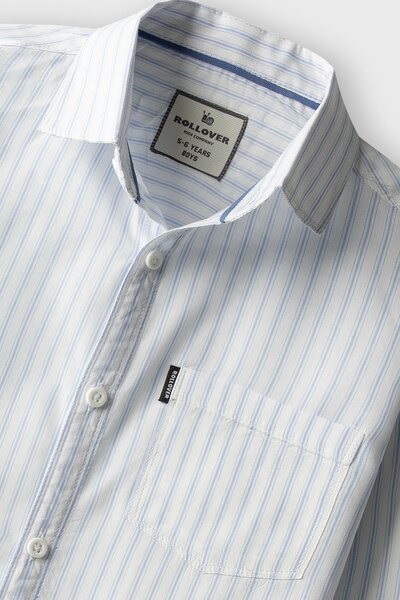 Boys White & Sky Striped Cotton Shirt