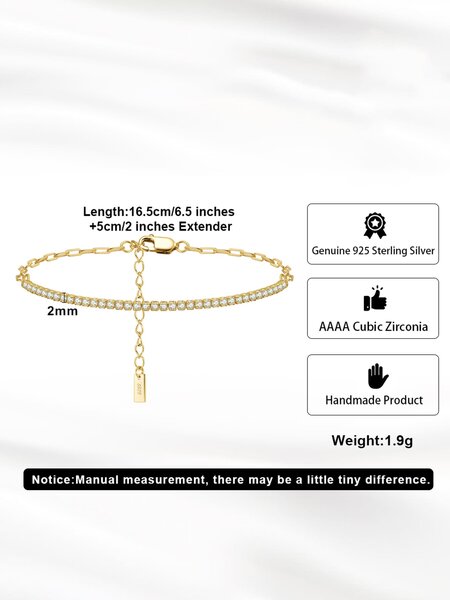 Shein - 1PC Genuine 925 Sterling Silver Half Tennis Bracelet Hand Chain 4A Grade Cubic Zirconia Gorgeous Women Jewelry Best Gift For Birthday