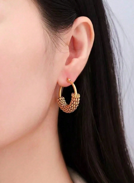 Shein - 6pcs 18k Gold Plated Titanium Steel Exaggerated Oval U-Shaped Hoop Earrings