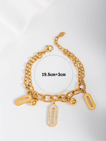 Shein - 1pc Fashion Stainless Steel Geometric Decor Layered Chain Bracelet For Women For Daily Decoration