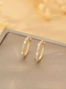 Shein - Cubic Zirconia Decor Hoop Earrings