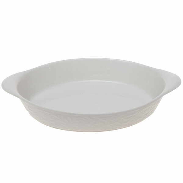 White Embossed Ceramic Oval Baking Dish – Small Elegant Serving & Bakeware