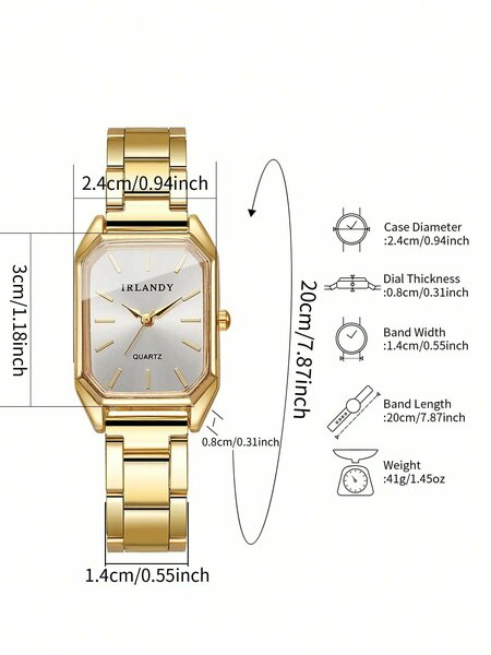 Shein - 1pc LUCKYFOX Minimalist Retro Steel Strap Small Square Calendar Watch