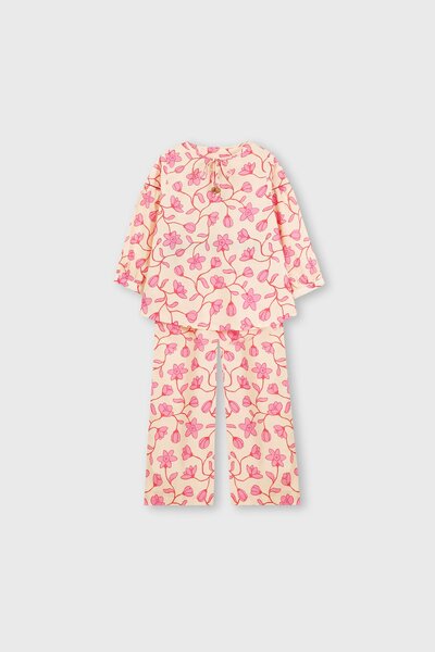 Beige Printed Cotton Co-ord Set