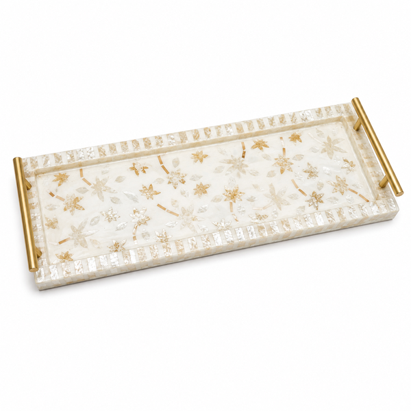 Small Beige Mother of Pearl Decorative Tray K3S-KT – Elegant Serving & Display Tray