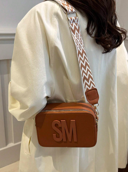Shein - Women's Candy Color Letter Decor Crossbody Bag, Camera Bag, Shoulder Bag